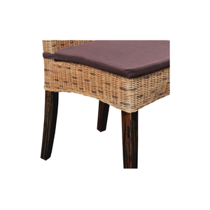 The wicker <b>dining</b> <b>chair</b> features plush cushions, offering charming comfort and rustic elegance, perfect for home and beyond. - Product Image 6