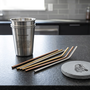 Stainless Steel Drinking <b>Straws</b> Set of 4 Reusable <b>Metal</b> <b>Straws</b> Minimalist Design Bar Accessories Gold Silver Rose Gold Colors - Product Image 5