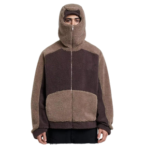 Chaqueta con capucha de forro polar Sherpa extragrande con logo personalizado para hombre, abrigo Teddy de invierno con cremallera completa y bloques de color, venta al por mayor OEM - Product Image 1