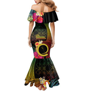 ชุดเดรสยาวพิมพ์ลายเต็มตัวลายวันประกาศอิสรภาพของวานูอาตู ลายเมอร์เมด ภาพวาดทราย บรรยากาศเมลานีเซียน ขายส่ง - Product Image 2