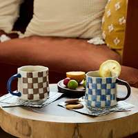 Mug à café en porcelaine à carreaux rétro 16oz, extra large, motif vintage, passe au micro-ondes et au lave-vaisselle, réutilisable, sans plomb, sans cadmium