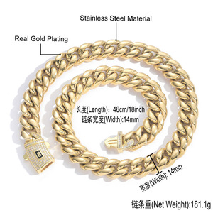 <span class=keywords><strong>Cadena</strong></span> Cubana <span class=keywords><strong>de</strong></span> Acero Inoxidable Estilo Mónaco <span class=keywords><strong>de</strong></span> 6mm-14mm, Chapada en <span class=keywords><strong>Oro</strong></span> <span class=keywords><strong>de</strong></span> 14K, Joyería Hip Hop <span class=keywords><strong>para</strong></span> Hombres <span class=keywords><strong>y</strong></span> Mujeres - Product Image 2