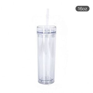 Cross-Border European Style 16Oz Double-Walled Transparent Acrylic Straw <b>Cup</b> <b>Large</b>-Capacity Environmental Protection - Product Image 1