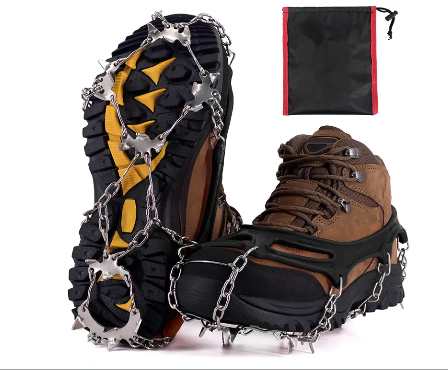 Spikes Crampons Upgraded Version Stainless Steel Anti-Slip Microspikes Ice Cleats Grips for Hiking Shoes and Boots
