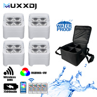 Lot de 4 projecteurs sans fil 4*18W RGBWA UV à LED sur batterie, avec télécommande DMX et application, étanches, pour DJ, mariages et éclairage de scène