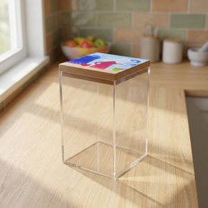 <b>Square</b> Acrylic Food <b>Container</b> with Wooden Lid Bohemian Design 1-3L Capacity Spice Storage Box Cube Shape Clear <b>Plastic</b> With Lid - Product Image 3
