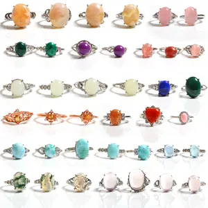 wholesale natural rose quartz malachite Different Gems Adjustable Larimar ring