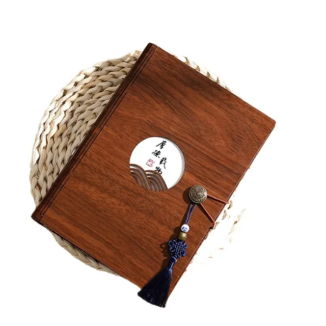 Cuaderno de hojas sueltas con LOGO personalizado directo, conjunto de cuaderno de madera con diseño de hojas, antiguo, regalo creativo, gran oferta