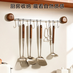 Solid Wood Suction Cup <b>Hooks</b> Stainless Steel Rack Wall Mounted Punch Free <b>Kitchen</b> Storage - Product Image 3