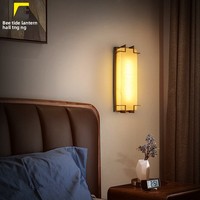 Nouvelle applique murale LED de luxe de style chinois postmoderne, cadre en fer, abat-jour en marbre artificiel pour salon, chambre à coucher, éclairage de chevet