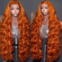 Cheveux vierges birmans HD en dentelle transparente, double épaisseur, pointes épaisses, achat en gros, rouge cuivré # 350 perruques en cheveux humains