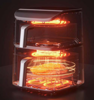 Friteuse à air numérique à écran tactile couleur de 3000 W, 12 L, 12 menus, 2 paniers, 3 éléments chauffants, technologie rapide, friteuse à air à double empilage