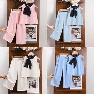 Traje informal <span class=keywords><strong>de</strong></span> estilo coreano <span class=keywords><strong>para</strong></span> niños, chaleco <span class=keywords><strong>de</strong></span> cuello redondo <span class=keywords><strong>de</strong></span> 6 años, Top + Pantalones sueltos, trajes <span class=keywords><strong>para</strong></span> <span class=keywords><strong>niñas</strong></span>, <span class=keywords><strong>ropa</strong></span> <span class=keywords><strong>de</strong></span> <span class=keywords><strong>verano</strong></span> <span class=keywords><strong>para</strong></span> niños, conjuntos - Product Image 2