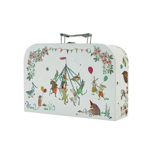 Wholesale Handmade Lovely Cartoon Comic White Rigid Cardboard Paper Gift Packaging Suitcase Box With Handle