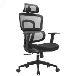 Dossier haut moderne pleine maille soutien lombaire appui-tête réglable chaise de bureau ergonomique pivotante