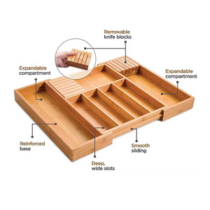 Divisorio Espandibile in Legno di Bambù per Posate, Organizzatore Regolabile per <span class=keywords><strong>Cassetti</strong></span> da Cucina, Vassoio Portaposate in Legno di Bambù Naturale - Product Image 3