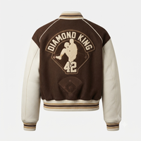 Veste de baseball vintage en laine marron avec manches en PU crème, numéro 42 en chenille, broderie EXTRA INNINGS, style Letterman