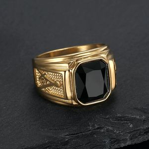 Tempusort Groothandel Vintage 18K verguld zwart glas vrijmetselarij AG roestvrijstalen ringen mode sieraden voor mannen cadeau's - Product Image 2