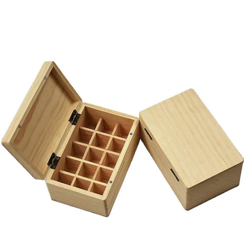 Caja de almacenamiento de botellas de aceite esencial, 15 cuadrículas de madera, 10ml