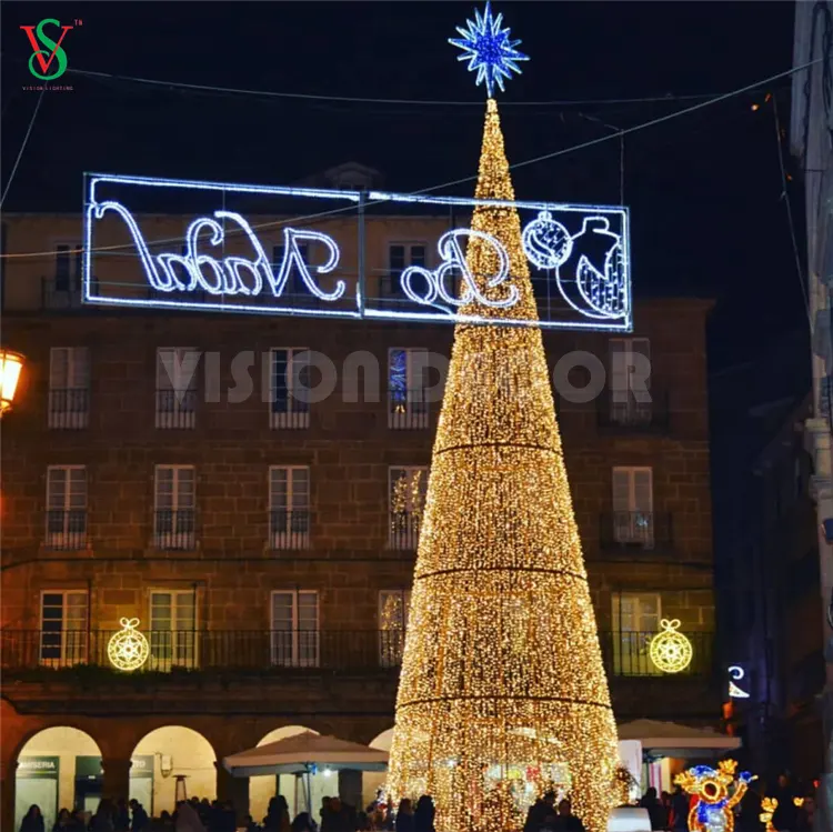 Giant 20ft Illuminated Commercial High Quality Large LED Gold Christmas Rope Light Cone Tree with Star