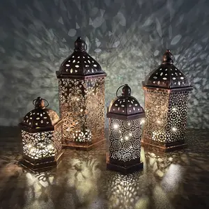 2023 Metal Moroccan Lanterns EID Muslim Mubarak Ramadan Home Decoration Led Wind Lamp Lantern