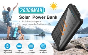 Banque d'alimentation solaire portable pour le camping en plein air, charge rapide, 20000mAh, étanche, micro USB, triple USB, sortie 100W, batterie Li-polymère - Product Image 4