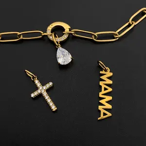 Collar de Acero Inoxidable eManco Estilo Hip-Hop con Colgante de Cruz MAMA y Cristal en Forma de Gota, Joyería para Uso Diario, Venta al Por Mayor - Product Image 5