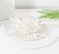 W685 Nouvelle mode d'été Chapeau de soleil en chanvre à large bord pour femme, style britannique élégant rétro, orné de plumes et de fleurs