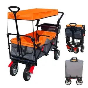 Folding Beach Wagon Cart Outdoor Camping Hand Carts and Trolleys With Kid Pet Custom Color Wheelbarrow Utility Cart
