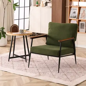 Kursi aksen Modern abad pertengahan gaya nordic kursi berlengan kursi baca ruang keluarga Linen lembut berlapis kain untuk ruang tamu