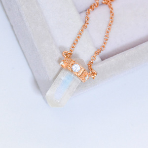 תליון זהב 925 טיפת כסף סטרלינג עם שרשרת קריסטלים זהב ורד - Product Image 3