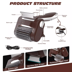 Brosse de nettoyage de barbecue sans fil rotative rechargeable avec raclette et lumière LED pour le camping et les grillades en terrasse - Product Image 3