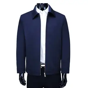 Fashion style men solid color coat mid-aged long sleeves zipper pocket blazer men's turn-down collar casual jacket L200