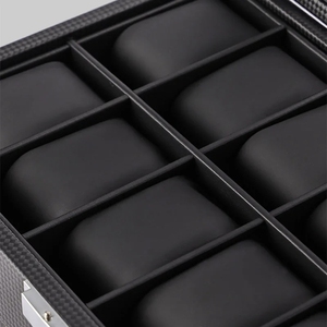 Caja de reloj organizador almacenamiento joyería de lujo doble capa 24 ranuras caja de fibra de carbono PU negro caja de exhibición gabinete de vidrio cuadrado - Product Image 3