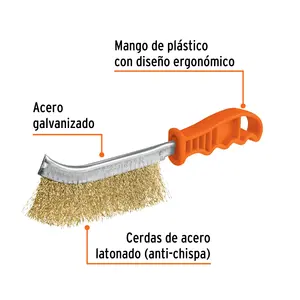 BOX 6 Brosse métallique courbée anti-étincelles, acier plaqué laiton, TRUPER - Product Image 2