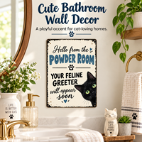 Plaque murale rectangulaire en métal amusante pour salle de bain, motif chat, à suspendre, cadeau pour femmes et hommes, décoration murale « Bienvenue dans la salle de bain » -2
