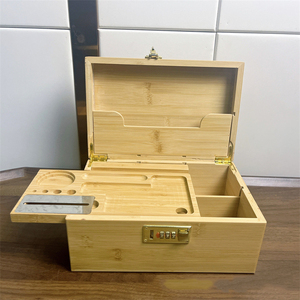 Boîte de rangement portable pour accessoires de fumeur en bambou avec plateau à rouler, verrouillable, forme rectangulaire, logo personnalisé en usine - Product Image 1