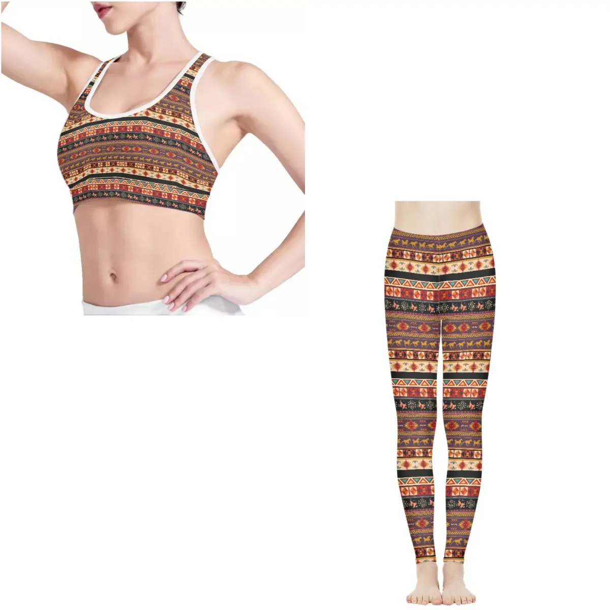 African Ancient Tribal Totem Print On Demand Women's Yoga Suit Casual Gym Sportswear High Waist Stretch Yoga Pants and Tank Tops