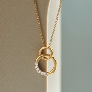 Perhiasan Fashion Grosir Perak 925 Berlapis Emas 18K Kalung Tulang Selangka Liontin Geometris Lingkaran Ganda untuk Wanita - Product Image 4