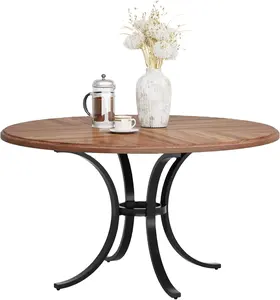Table à manger ronde de cuisine de ferme avec base de piédestal de surface de texture en bois Table ronde pour salle à manger