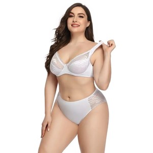 Ensembles de soutien-gorge et de culottes ultra-minces et confortables 4XL grande taille Sous-vêtements sexy en dentelle pour femmes pour les grosses filles à usage quotidien - Product Image 1