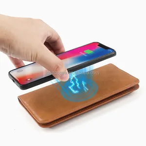 Wireless Charging PU Leather Wallet Card Holder Phone Case with Power Bank