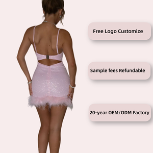 Vestidos de Mujer, Vestido Sexy Brillante Rosa Estilo Corsé con Adorno de Plumas, Vestido de Fiesta Brillante sin Tirantes para Mujer, Ropa de Club Nocturno - Product Image 2