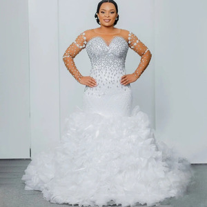 Robe de mariée sirène africaine grande taille, Vestidos De Novias Con Mangas, Robe de mariée blanche de luxe, Robe de mariée sirène - Product Image 5