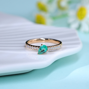 Bague de fiançailles personnalisée en or massif 18 carats avec émeraude taille poire, cadeau pour anniversaire de mariage, fête, Saint-Valentin, petite amie - Product Image 4