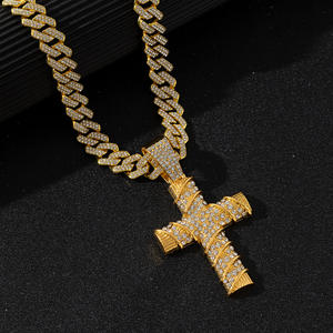 Collar de Hip-Hop callejero de estilo americano europeo, cadena cubana de diamante completo personalizada, colgante de Cruz exagerada, cadenas de moda - Product Image 3
