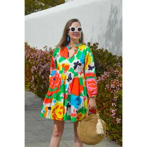 Robes colorées Aschulman Robes à manches longues Porm à imprimé floral arc-en-ciel brillant pour femmes