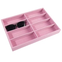 Présentoir à lunettes moderne en velours à 8 compartiments, bleu, beige, rose, organisateur de lunettes empilable, boîte de rangement pour bijoux pour tiroir de placard