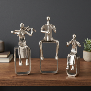 Ensemble de 3 figurines de musiciens en argent faites à la main, écologiques, sculpture d'art moderne, ornement de table pour la décoration de salon et de la maison - Product Image 2