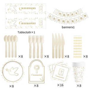 Vaisselle de fête pour la première communion DAMAI, pigeons, croix, anniversaire, baby shower, fournitures de fête, gobelets en papier, assiettes, ensemble de communion - Product Image 6